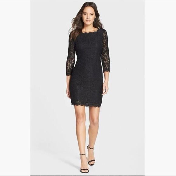 ADRIANNA PAPELL Sheath Dress Size 4 Black Allover Floral Lace 3/4 Sleeve NWOT​​​ - Picture 1 of 11